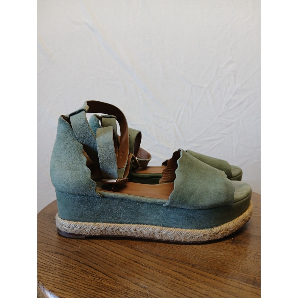 Chloe Sage Green Suede Espadrille Platform Wedges - Picture 1 of 9